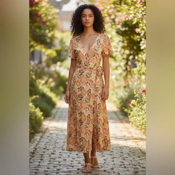 Marine Layer Floral Wrap Maxi Dress XS - Picture 2 of 16